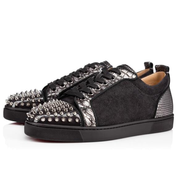 ルブタンスーパーコピー ☆AW18☆CHRISTIAN LOUBOUTIN Louis Juniar Spikes Flat CHARBON 8042302